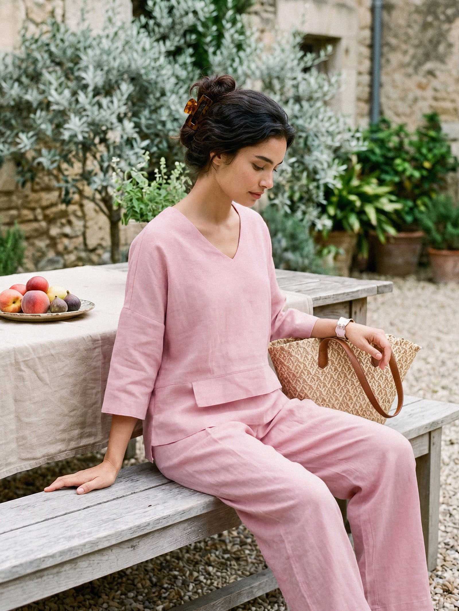 100% Linen Drop Shoulder Asymmetric Layered Hem Overtop VIOLA by LINTICO for women