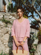 100% Linen Drop Shoulder Asymmetric Layered Hem Overtop VIOLA by LINTICO for women