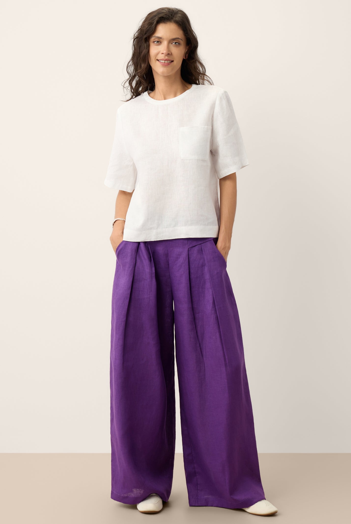 100% Linen Drop Shoulder Boxy Top REGINA by LINTICO for women