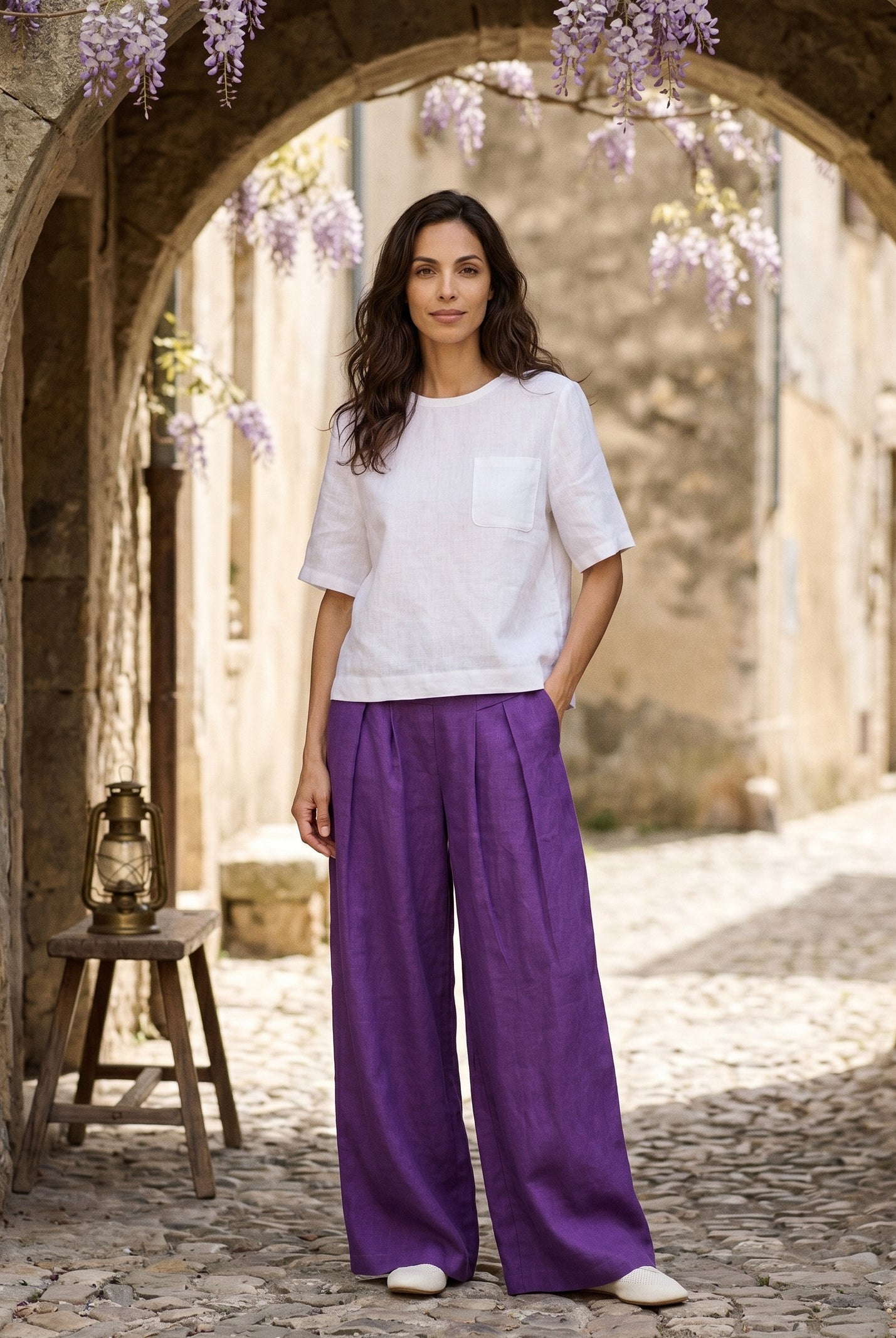 100% Linen Drop Shoulder Boxy Top REGINA by LINTICO for women