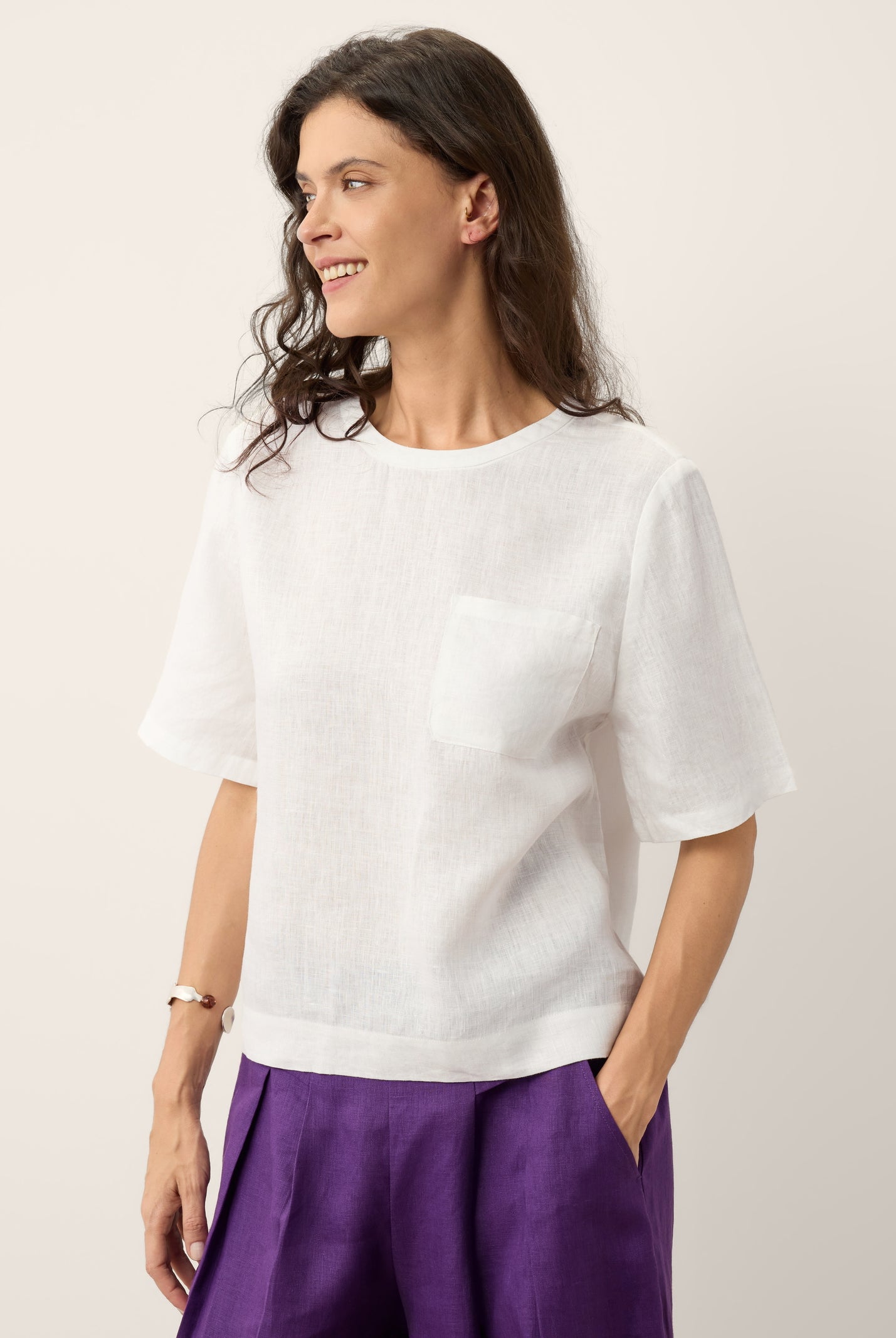 100% Linen Drop Shoulder Boxy Top REGINA by LINTICO for women