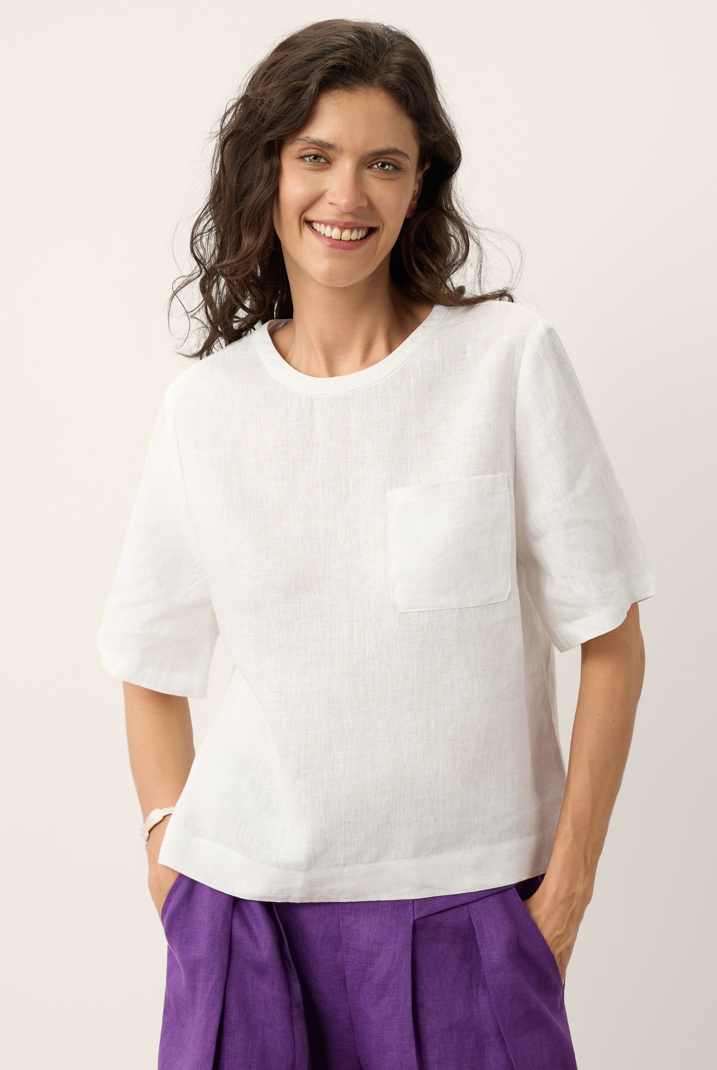 100% Linen Drop Shoulder Boxy Top REGINA by LINTICO for women