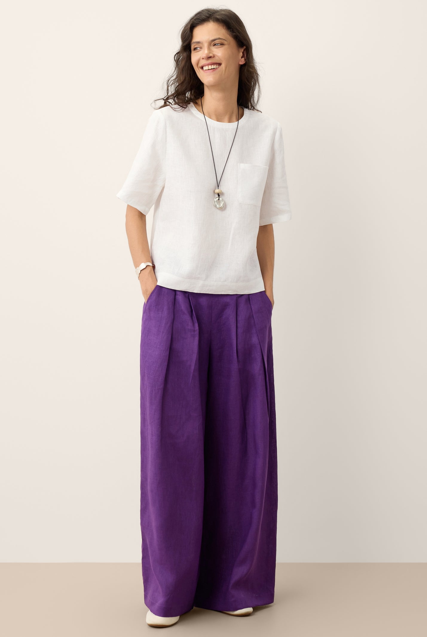 100% Linen Drop Shoulder Boxy Top REGINA by LINTICO for women
