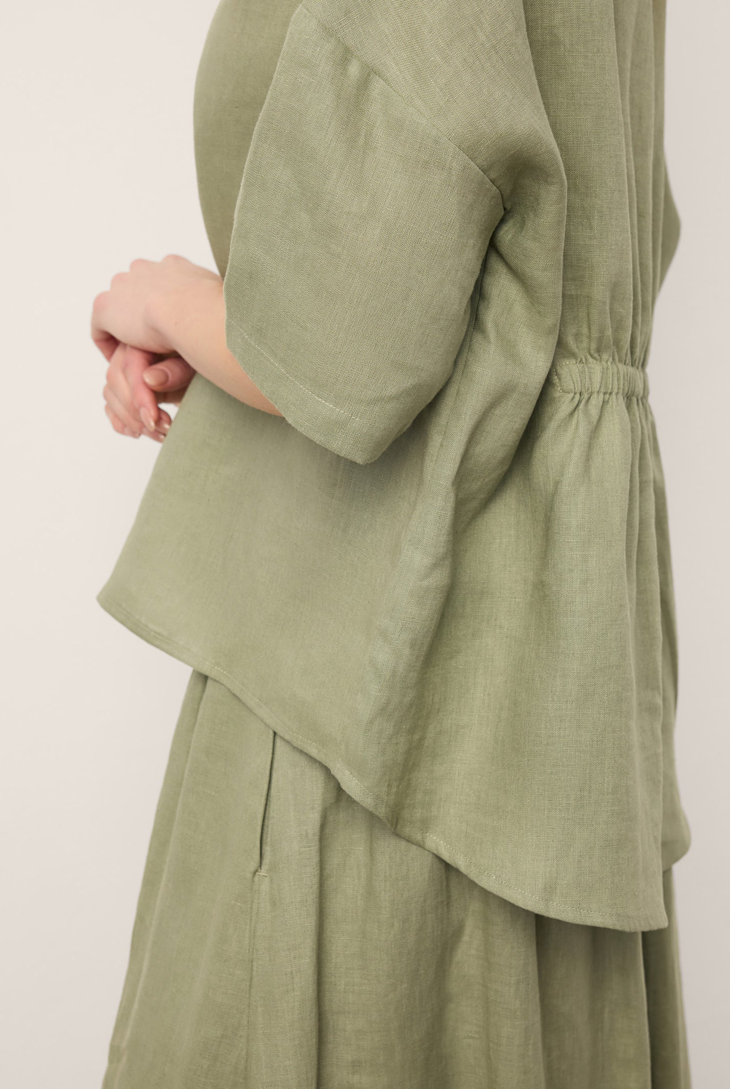 100% Linen Drop Shoulder Shirred Back High-Low Hem Top LINDSEY by LINTICO for women