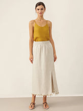 100% Linen Elastic Waist Beaded Skirt BIAN by LINTICO for women