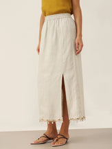 100% Linen Elastic Waist Beaded Skirt BIAN by LINTICO for women