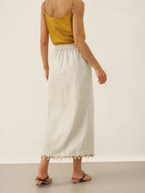 100% Linen Elastic Waist Beaded Skirt BIAN by LINTICO for women