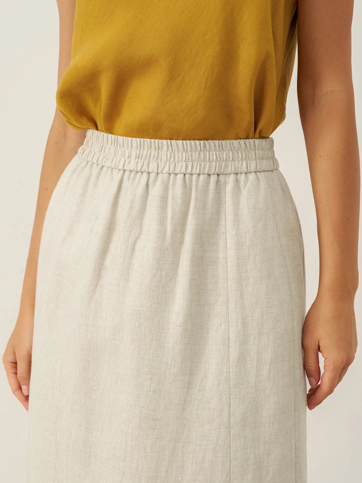 100% Linen Elastic Waist Beaded Skirt BIAN by LINTICO for women
