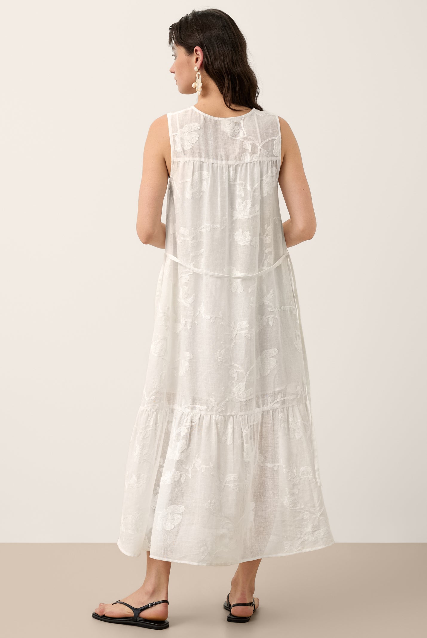 100% Linen Floral Applique Tie-Back Maxi Dress Set with Slip GENEVRA by LINTICO for women