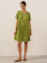 100% Linen Eyelet Short Sleeve Mini Dress LIA by LINTICO for women