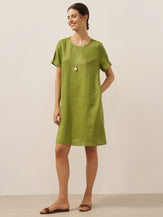 100% Linen Eyelet Short Sleeve Mini Dress LIA by LINTICO for women