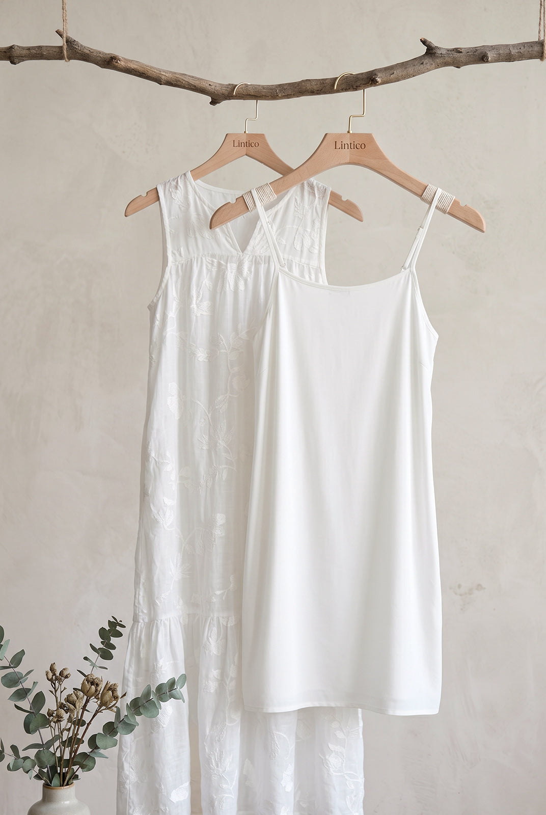 100% Linen Floral Applique Tie-Back Maxi Dress Set with Slip GENEVRA by LINTICO for women