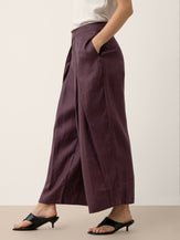 100% Linen Yarn Dyed Pleated Elastic Waist Wide Leg Culottes PALOMA by LINTICO for women
