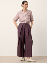 100% Linen Yarn Dyed Pleated Elastic Waist Wide Leg Culottes PALOMA by LINTICO for women