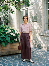 100% Linen Yarn Dyed Pleated Elastic Waist Wide Leg Culottes PALOMA by LINTICO for women