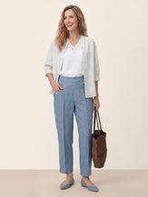 Blue 100% Linen Front Pleat Tapered Ankle Pants VIVICA by LINTICO