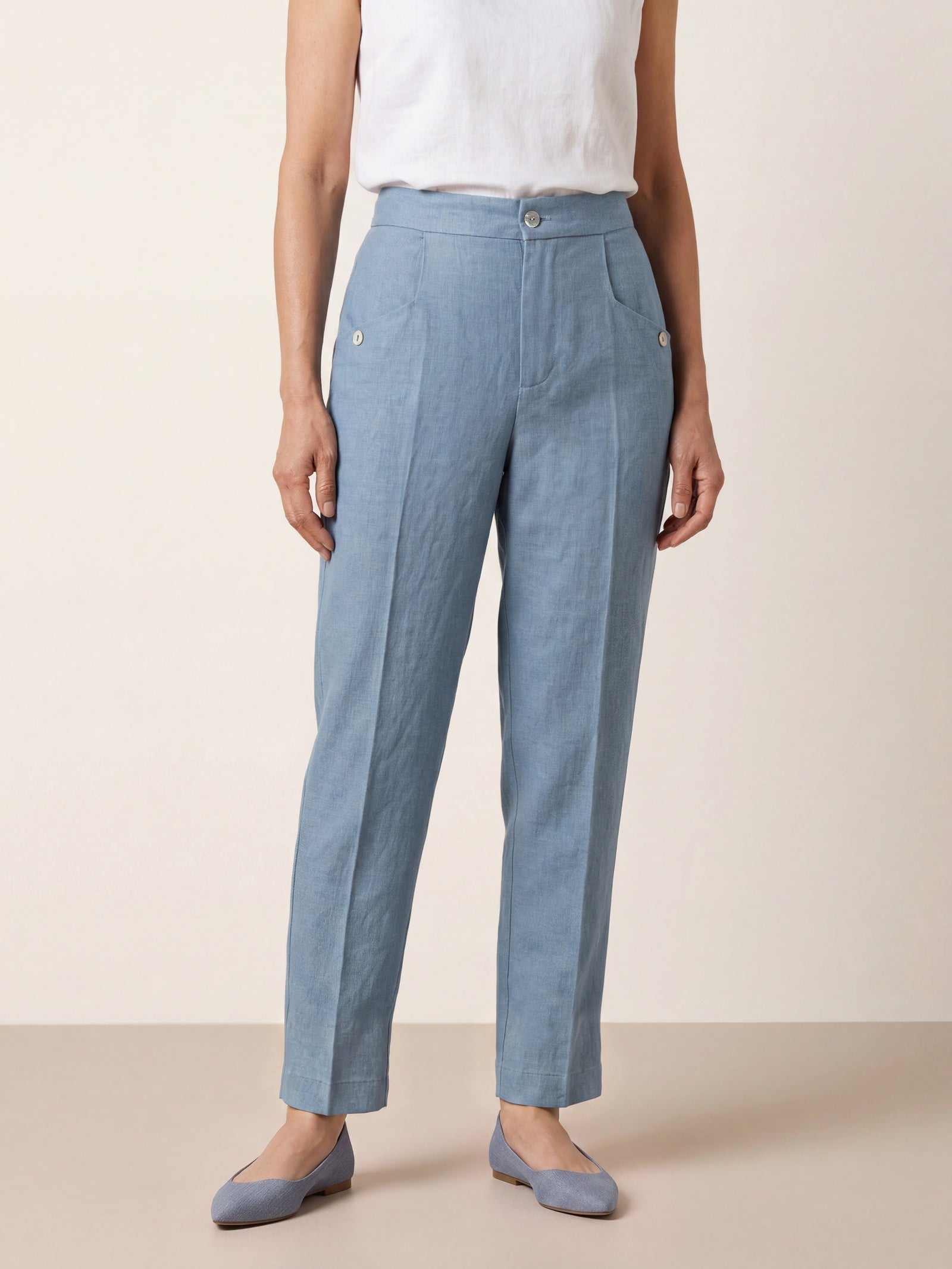 100% Linen Front Pleat Tapered Ankle Pants VIVICA by LINTICO