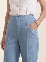 100% Linen Front Pleat Tapered Ankle Pants VIVICA by LINTICO