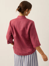 100% Linen Stand-Collar Half-Sleeve Fitted Jacket AMELIA by LINTICO for women
