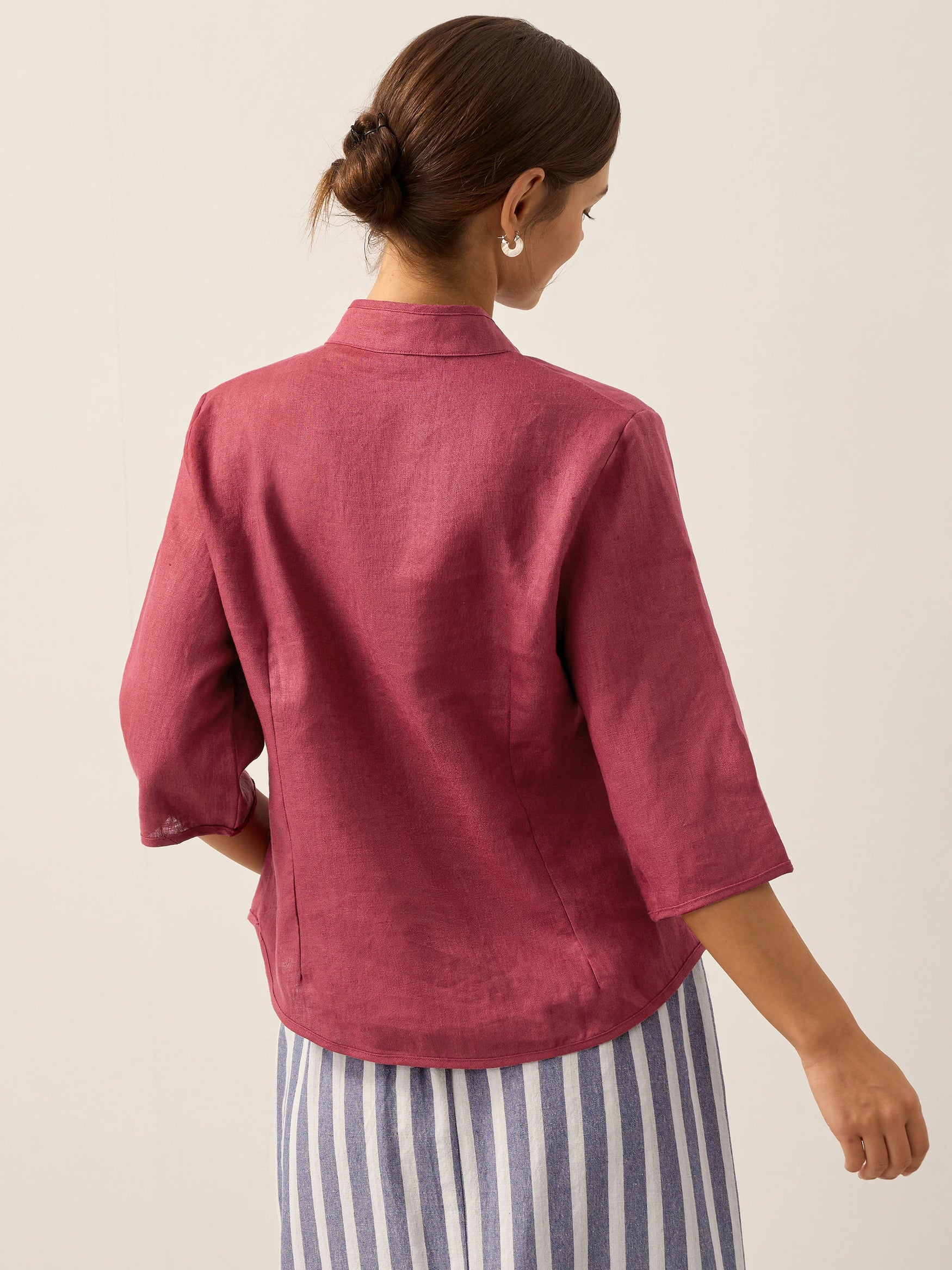 100% Linen Stand-Collar Half-Sleeve Fitted Jacket AMELIA by LINTICO for women