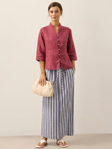 100% Linen Stand-Collar Half-Sleeve Fitted Jacket AMELIA by LINTICO for women