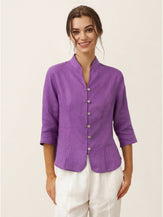 100% Linen Hand Button Fitted Jacket AMELIA by LINTICO for women
