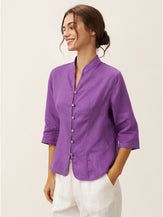 100% Linen Stand-Collar Half-Sleeve Fitted Jacket AMELIA by LINTICO for women