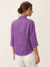 100% Linen Stand-Collar Half-Sleeve Fitted Jacket AMELIA by LINTICO for women