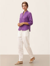 100% Linen Stand-Collar Half-Sleeve Fitted Jacket AMELIA by LINTICO for women