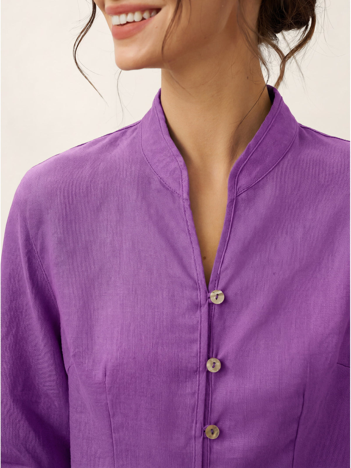 100% Linen Stand-Collar Half-Sleeve Fitted Jacket AMELIA by LINTICO for women
