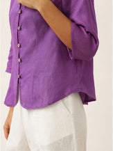 100% Linen Stand-Collar Half-Sleeve Fitted Jacket AMELIA by LINTICO for women