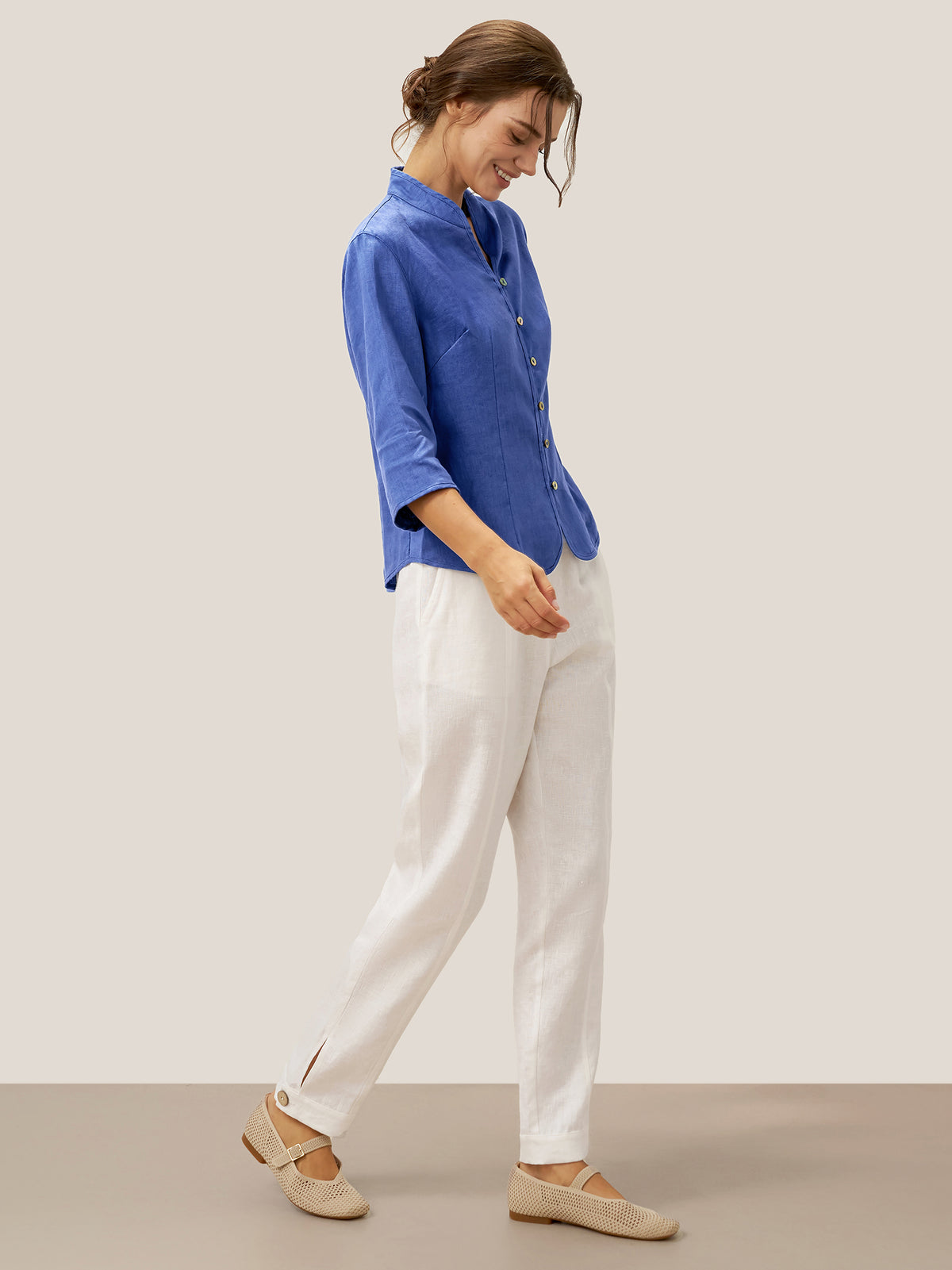 100% Linen Hand Button Fitted Jacket AMELIA by LINTICO for women