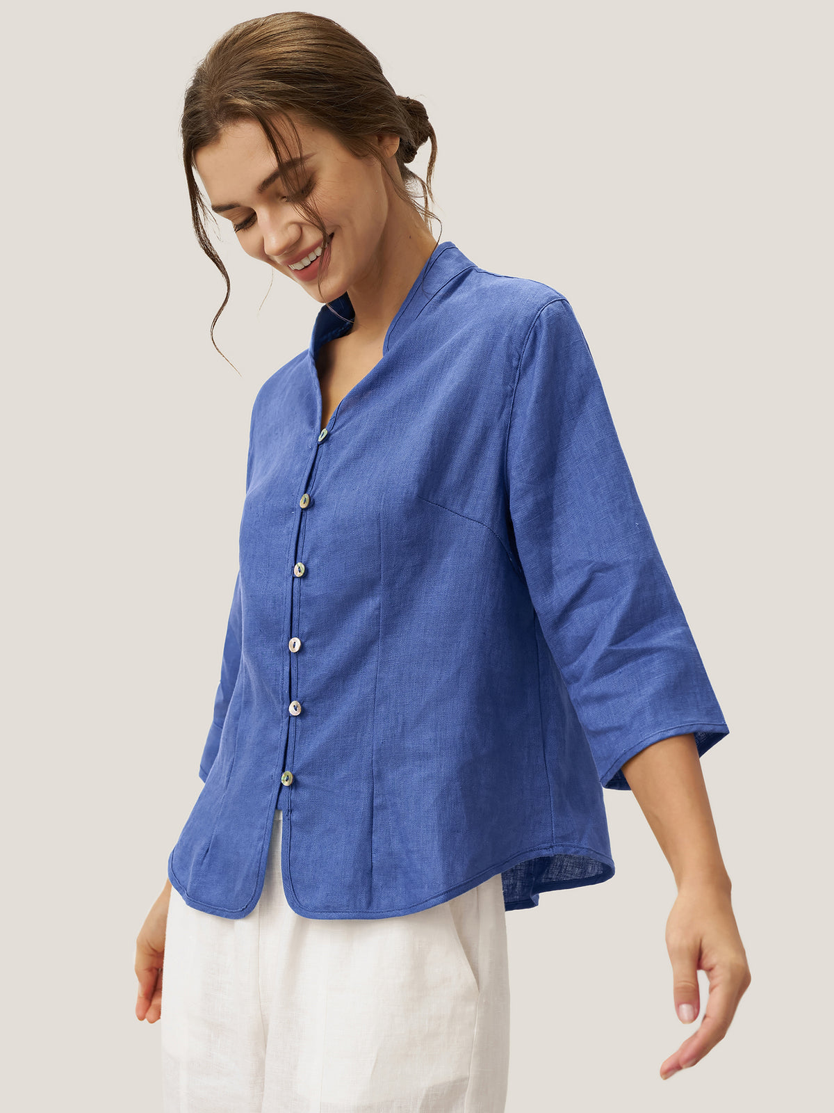 100% Linen Hand Button Fitted Jacket AMELIA by LINTICO for women