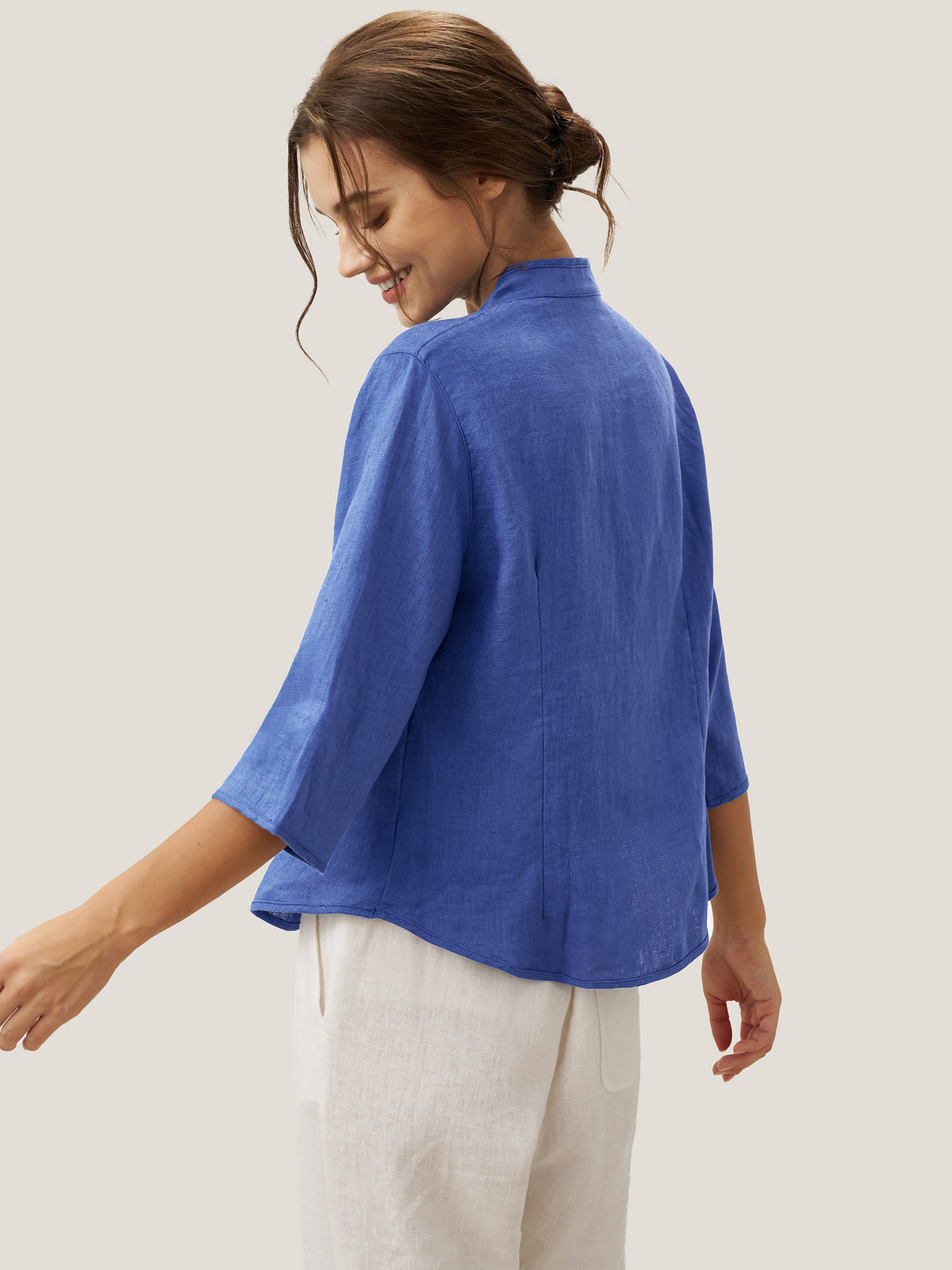 100% Linen Hand Button Fitted Jacket AMELIA by LINTICO for women
