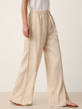100% Linen Lace-Panel Split-Hem Pants BRONTE by LINTICO for women