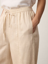 100% Linen Lace-Panel Split-Hem Pants BRONTE by LINTICO for women