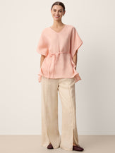 100% Linen Lace-Panel Split-Hem Pants BRONTE by LINTICO for women