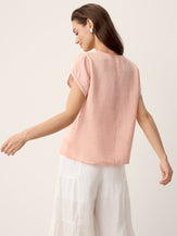 100% Linen Lace-Trim Puff-Sleeve Top NIA by LINTICO for women