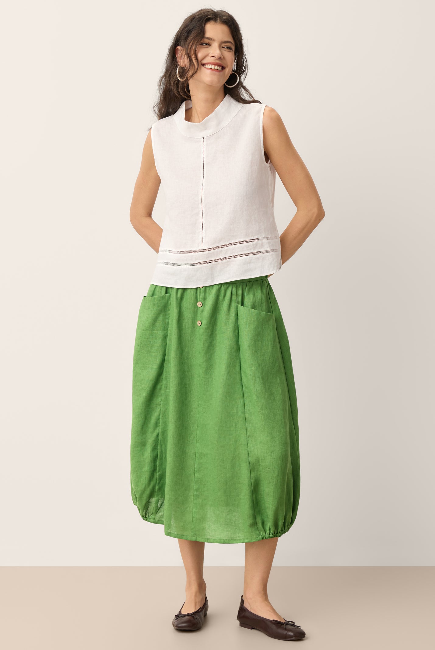 100% Linen Lace Inset Stand Collar Sleeveless Top ULANI by LINTICO for women