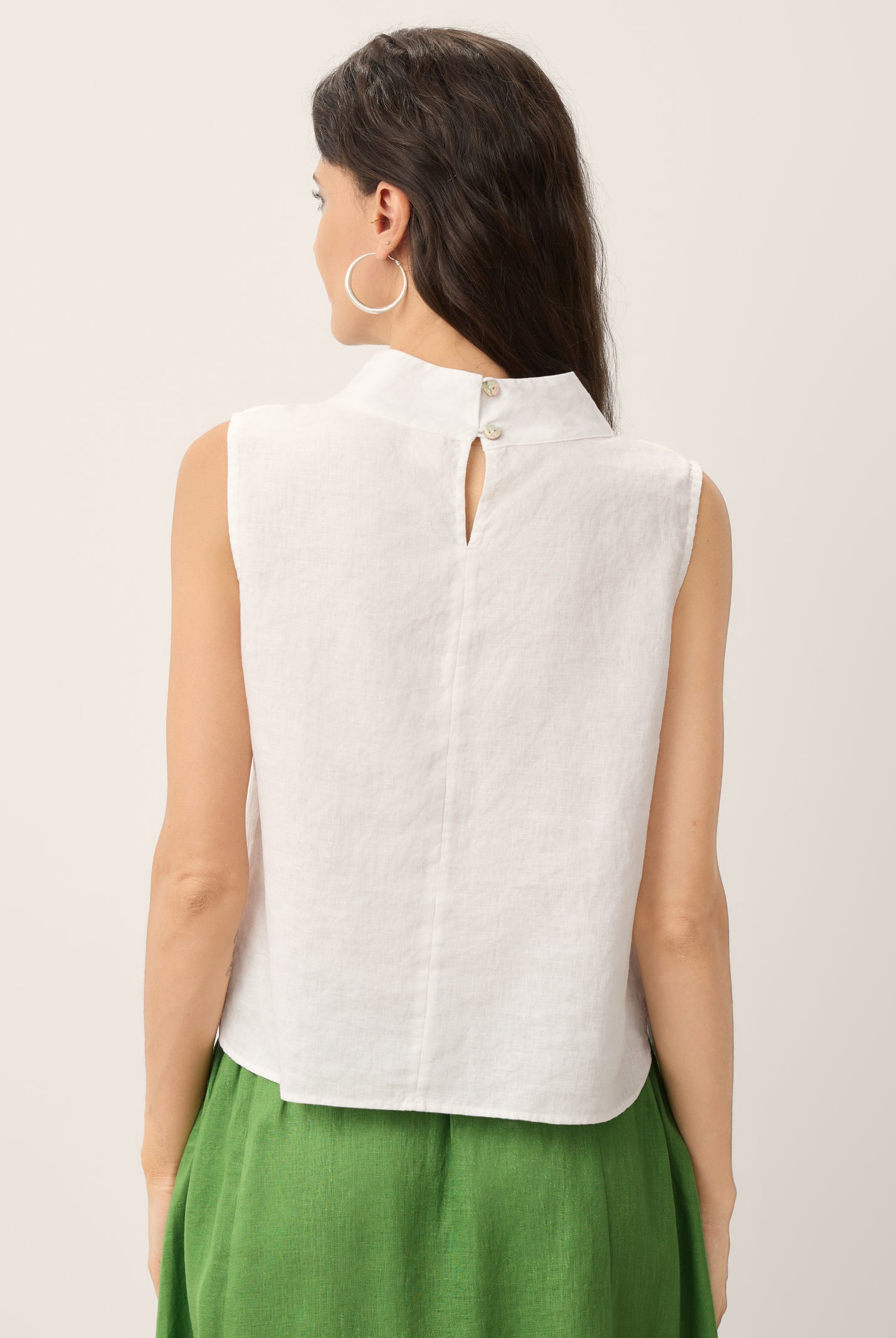 100% Linen Lace Inset Stand Collar Sleeveless Top ULANI by LINTICO for women