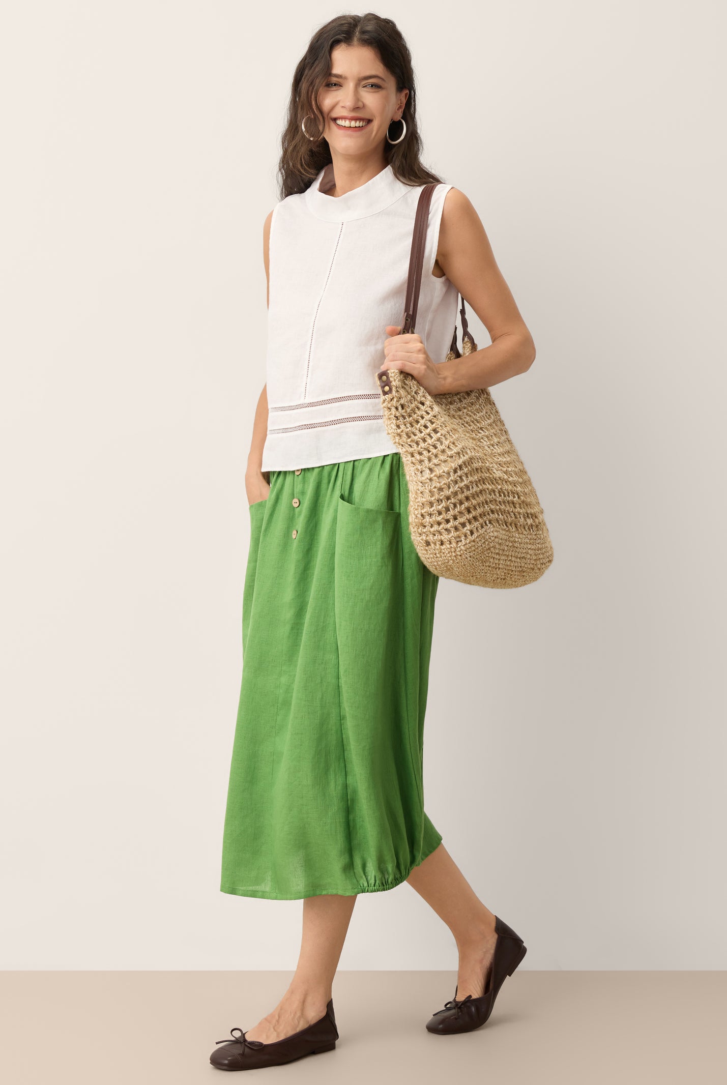 100% Linen Lace Inset Stand Collar Sleeveless Top ULANI by LINTICO for women