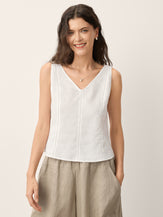 100% Linen Lace Inset V-Neck Tank Top WINSLET by LINTICO for women