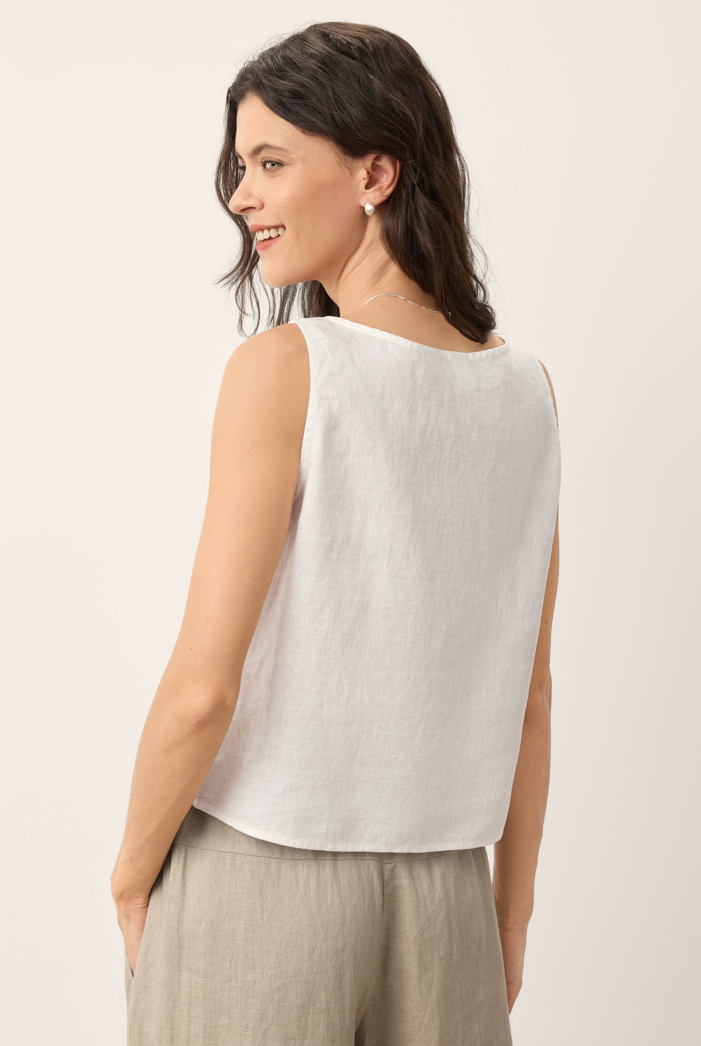 100% Linen Lace Inset V-Neck Tank Top WINSLET by LINTICO for women