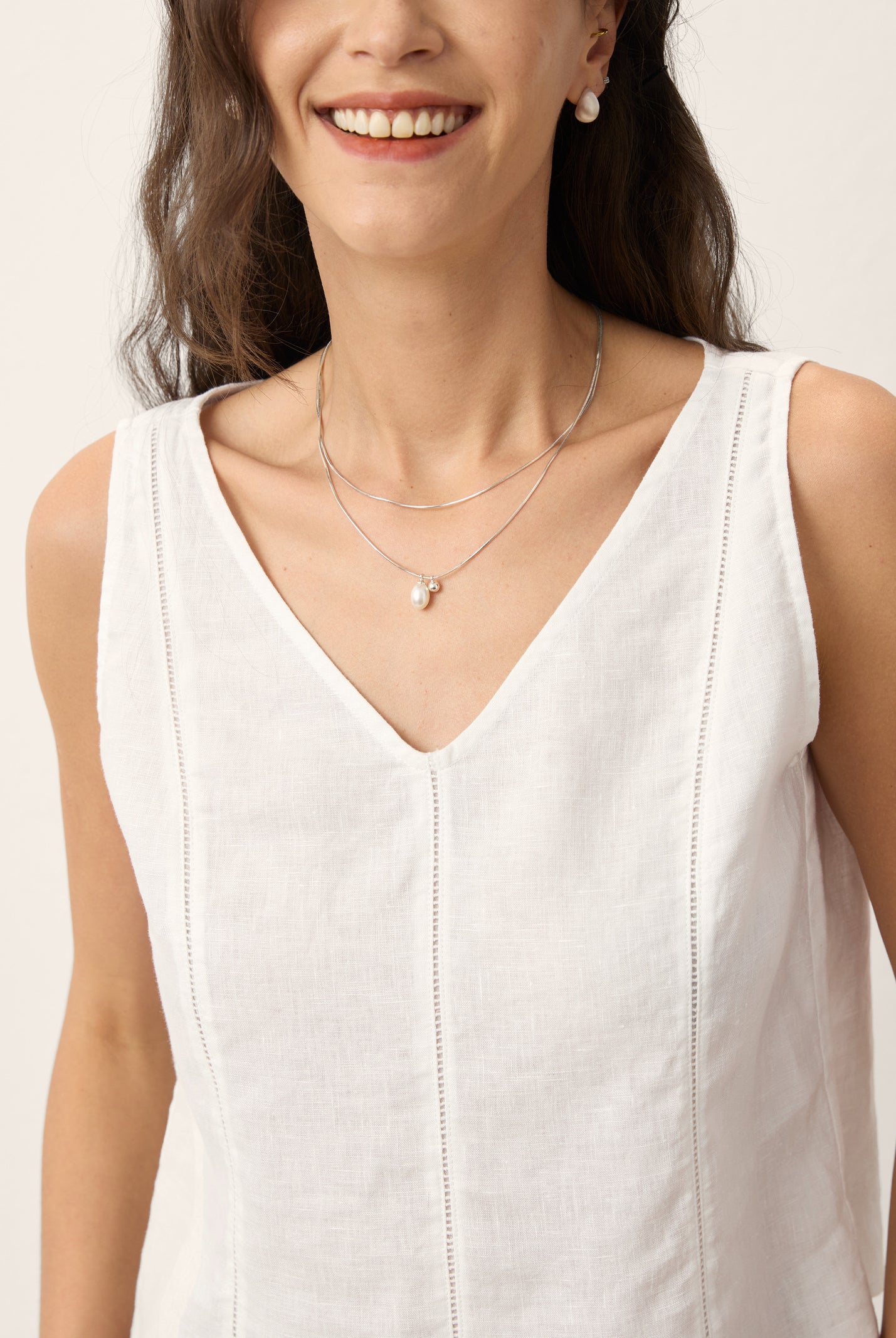 100% Linen Lace Inset V-Neck Tank Top WINSLET by LINTICO for women