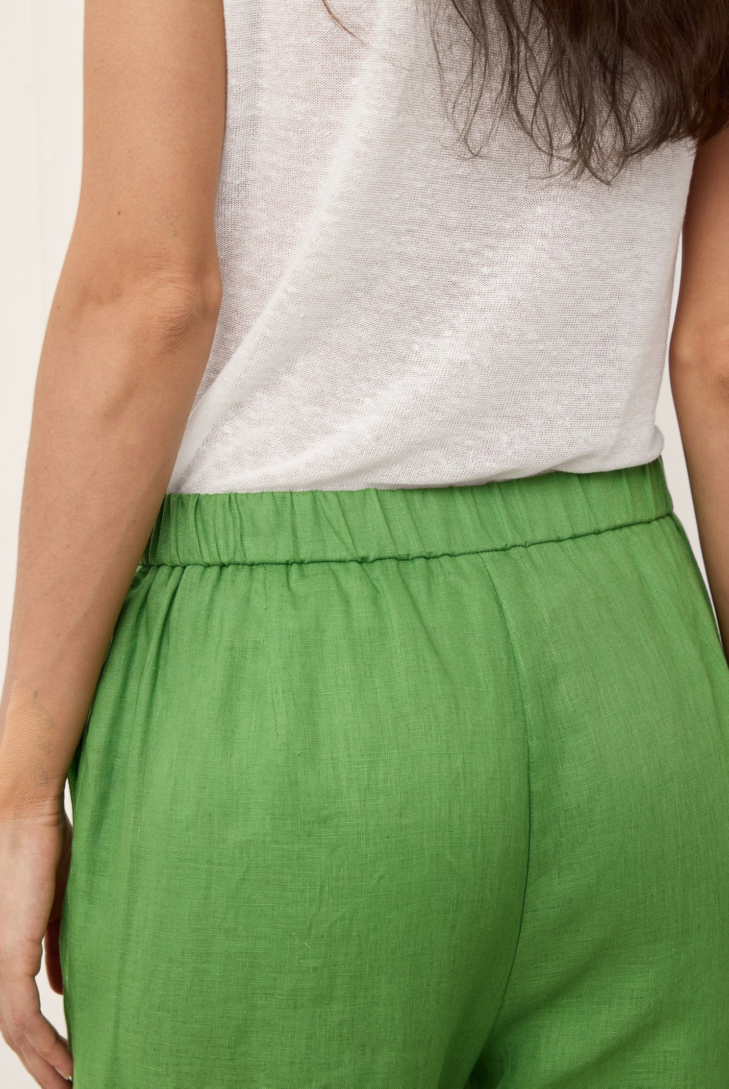 100% Linen Lace Trim Elasticated Waist Cropped Flare Pants NERINA by LINTICO for women