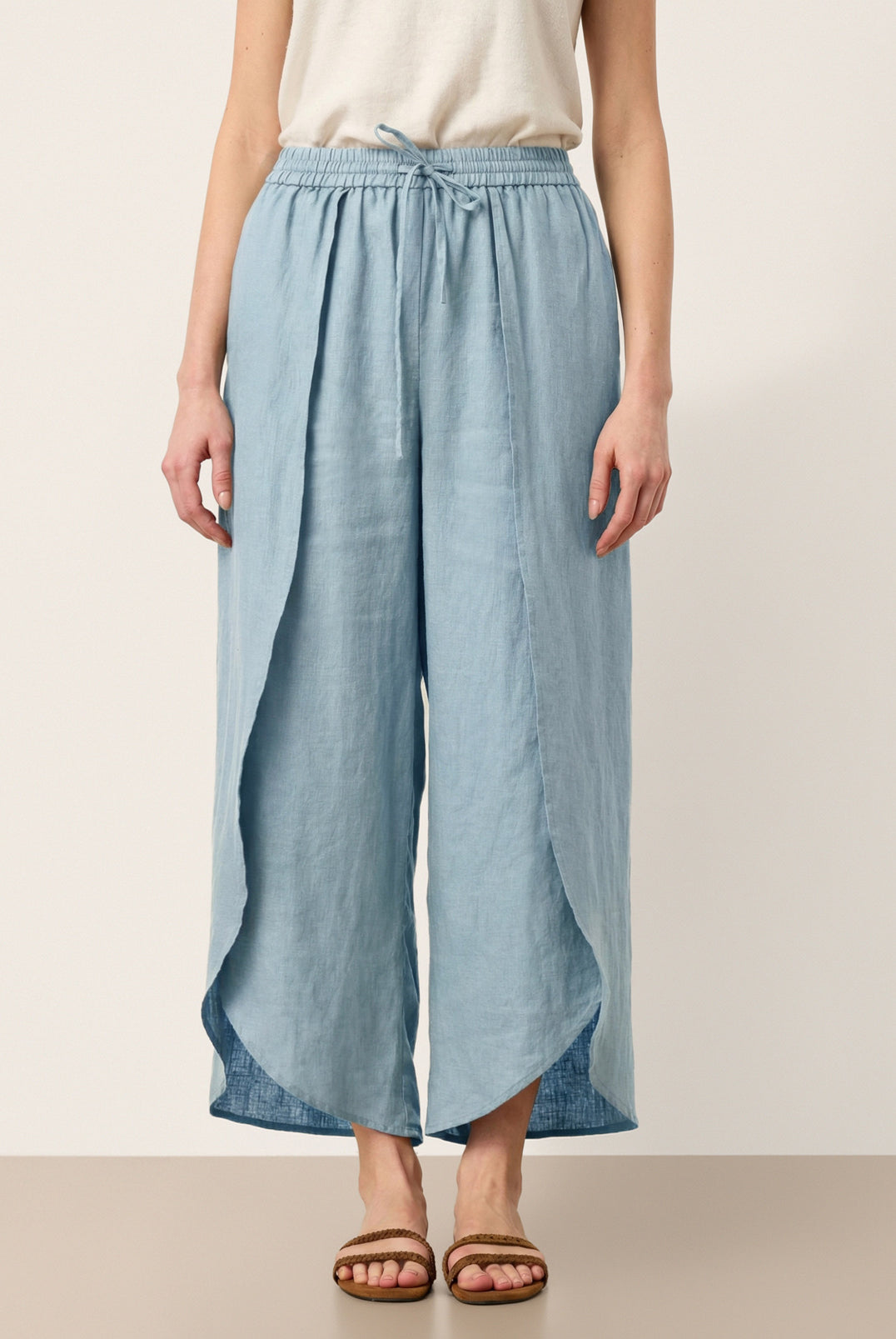 100% Linen Layered Slit Wide-Leg Drawstring Pants PEREGRINE by LINTICO for women