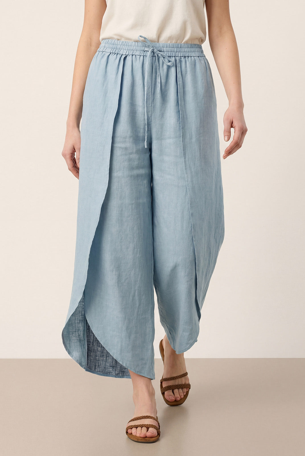 100% Linen Layered Slit Wide-Leg Drawstring Pants PEREGRINE by LINTICO for women