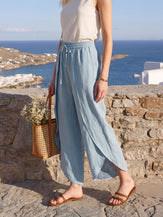 100% Linen Layered Slit Wide-Leg Drawstring Pants PEREGRINE by LINTICO for women