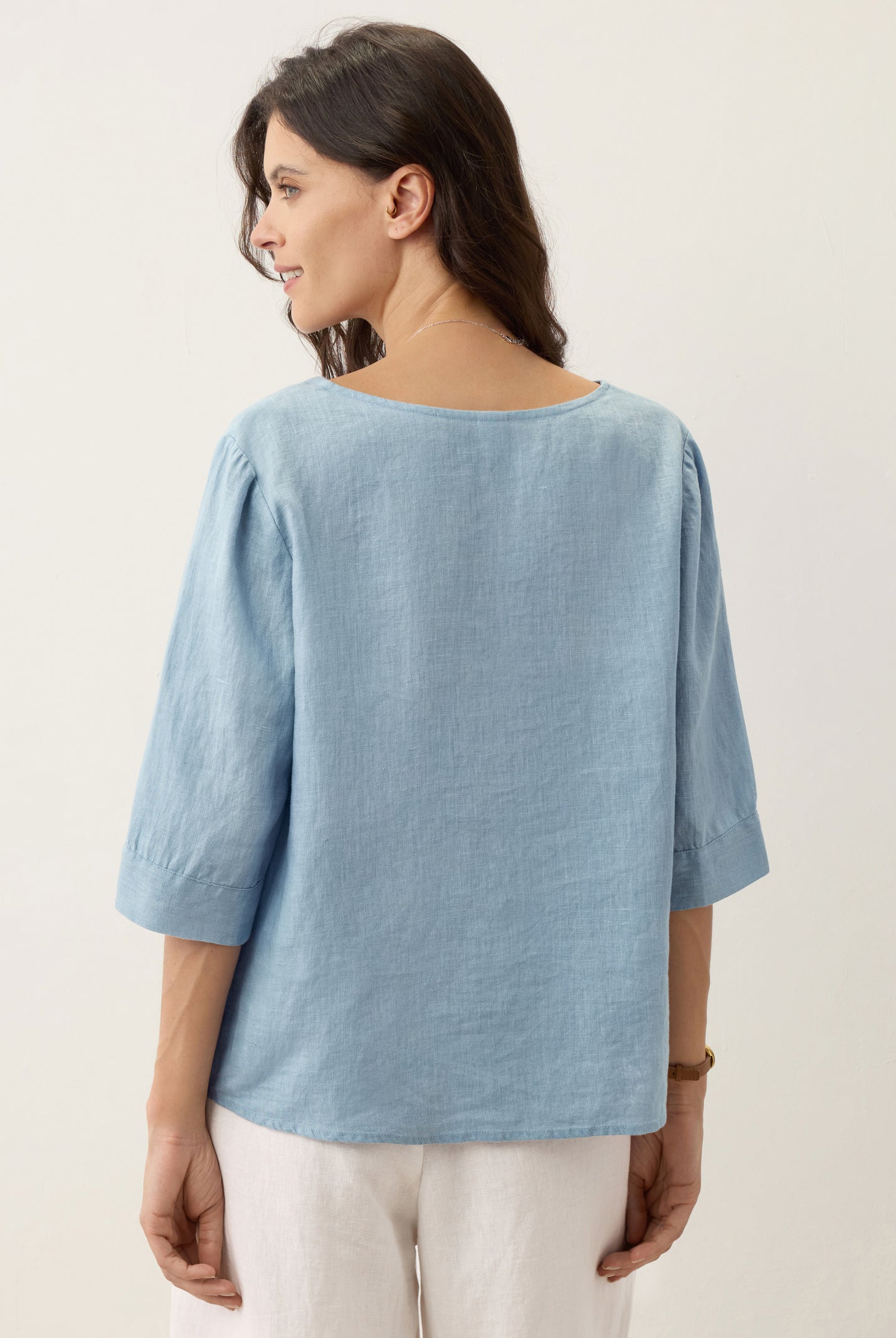 100% Linen Split Neck Inverted Pleat Top TABITHA by LINTICO for women