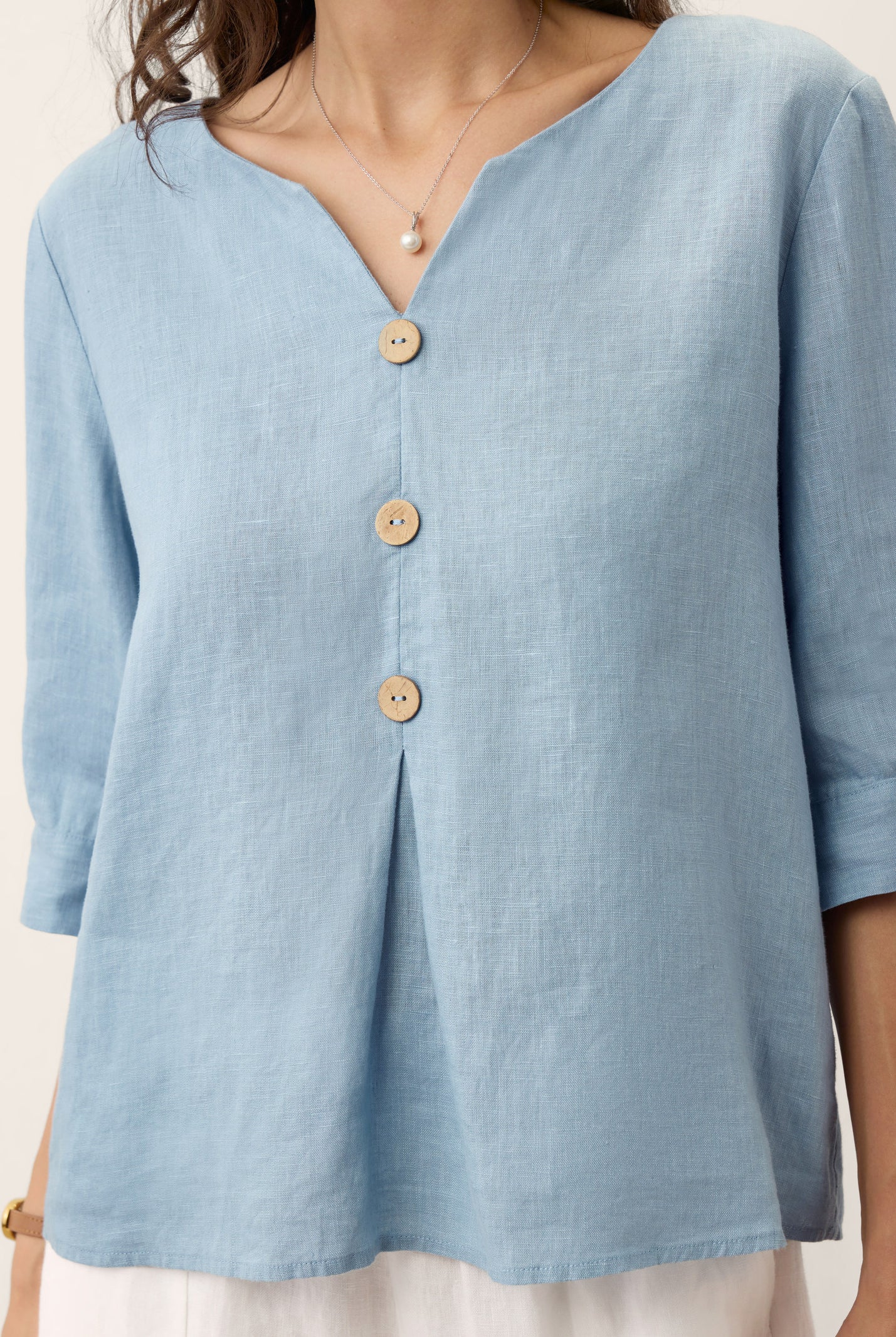 100% Linen Split Neck Inverted Pleat Top TABITHA by LINTICO for women